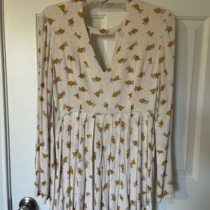 Free People Cream and Yellow Floral Long Sleeve Dress